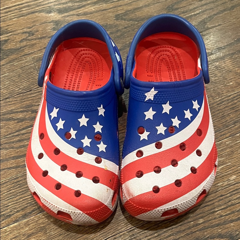 CROCS Red, White, and Blue Star Loafers